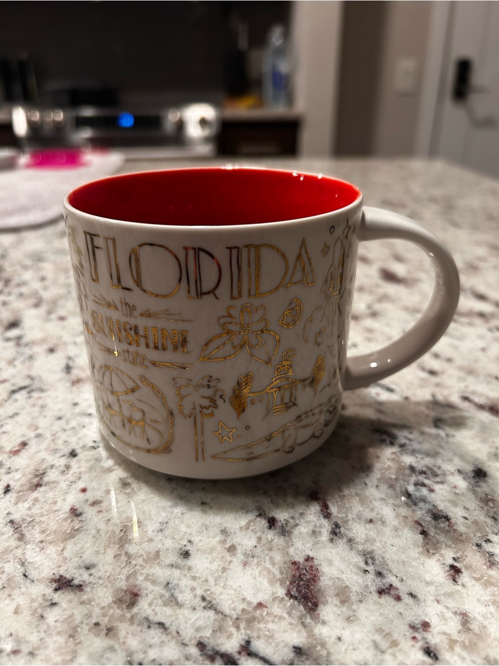 Starbucks You Are Here Florida Gold Accent White Ceramic Mug with Red Interior